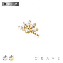 IMPLANT GRADE TITANIUM THREADLESS PUSH IN CZ MARQUISE FLOWER TOP PART